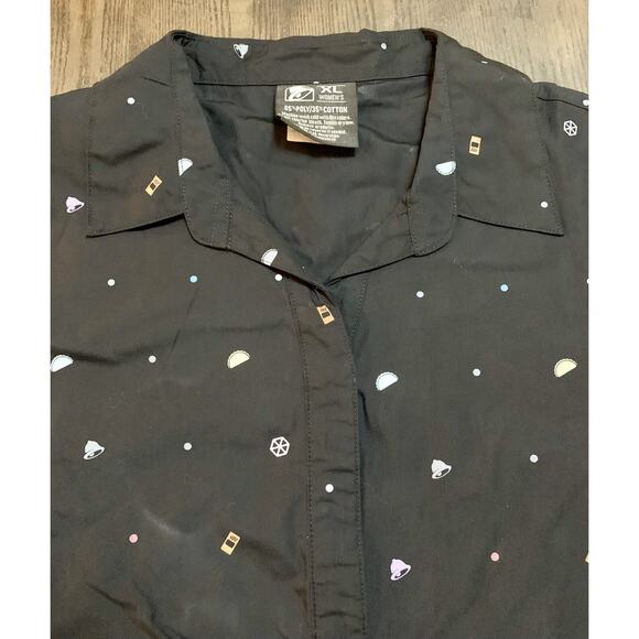 Taco Bell 3/4 Sleeve Employee Button Up Shirt Black Women's Size XL All Over - Picture 5 of 11